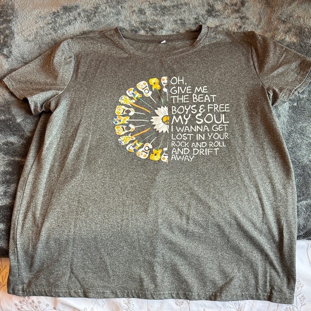 Gray Graphic T-Shirt with Music Theme